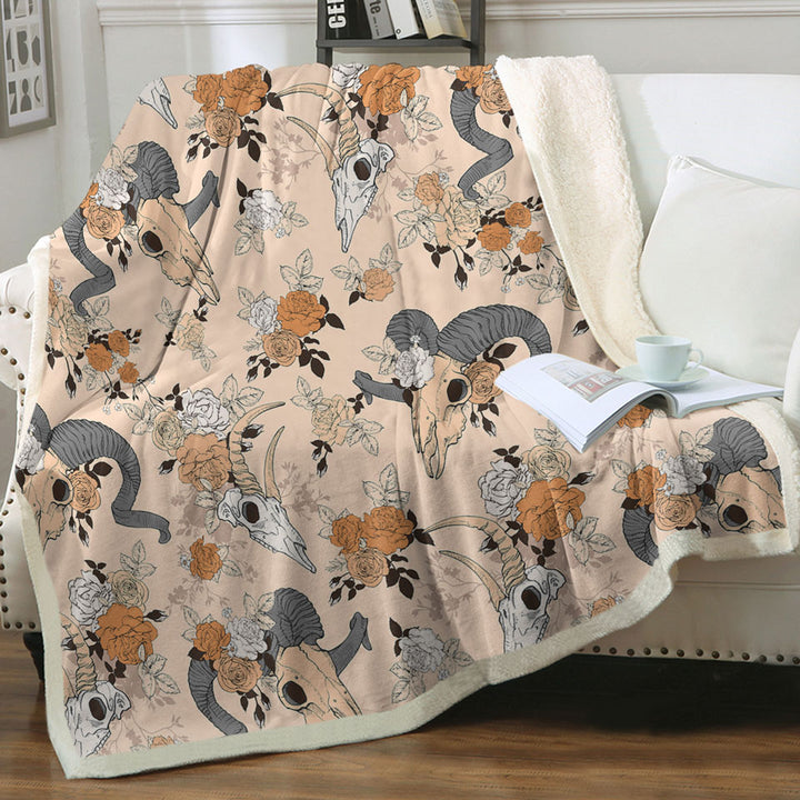 Floral Goat Skulls Throw Blanket