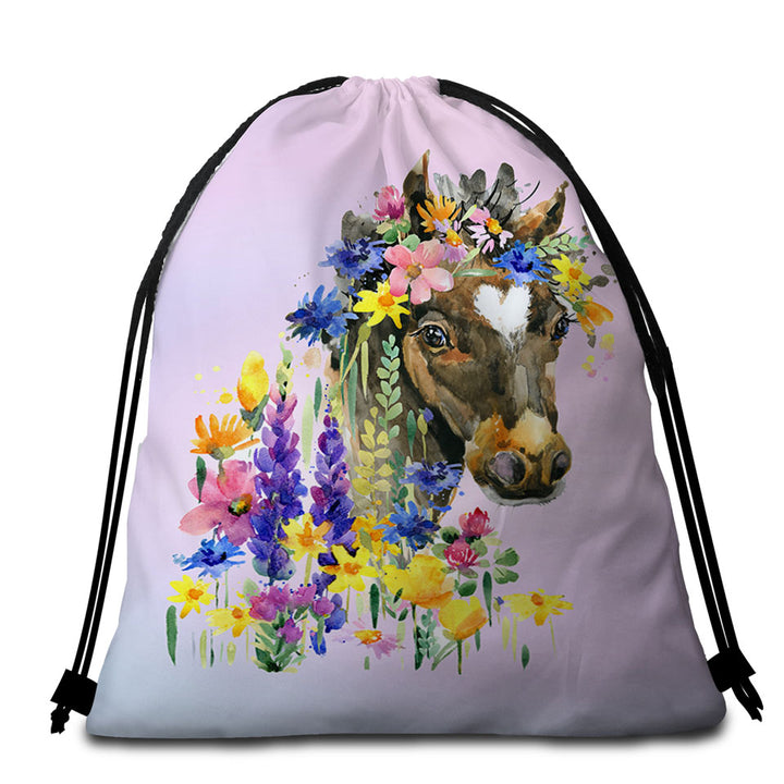 Floral Horse Packable Beach Towel