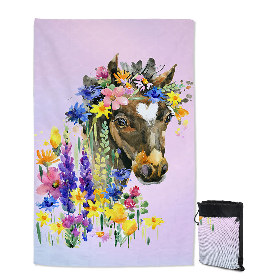 Floral Horse Travel Beach Towel
