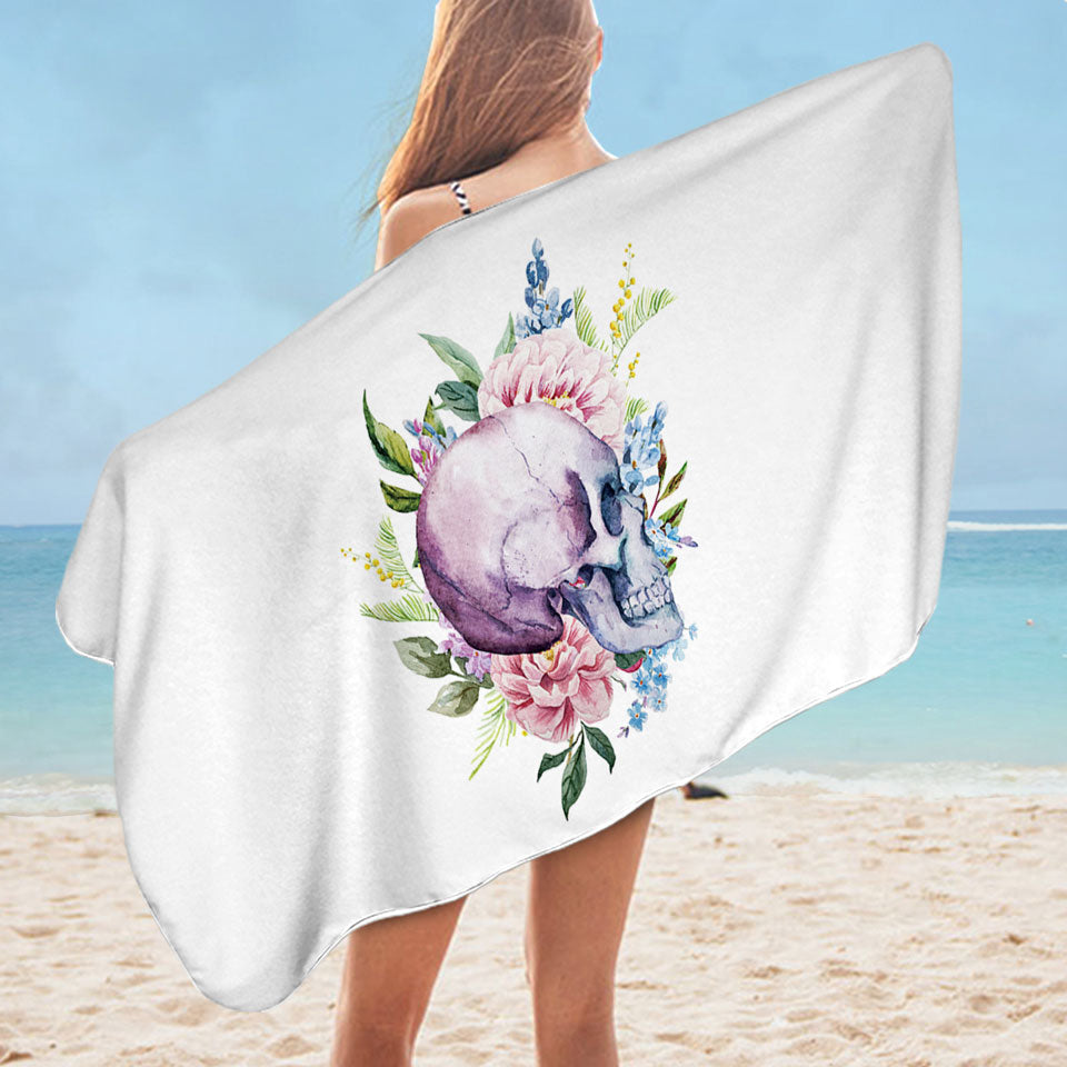 Floral Human Skull Microfiber Beach Towel