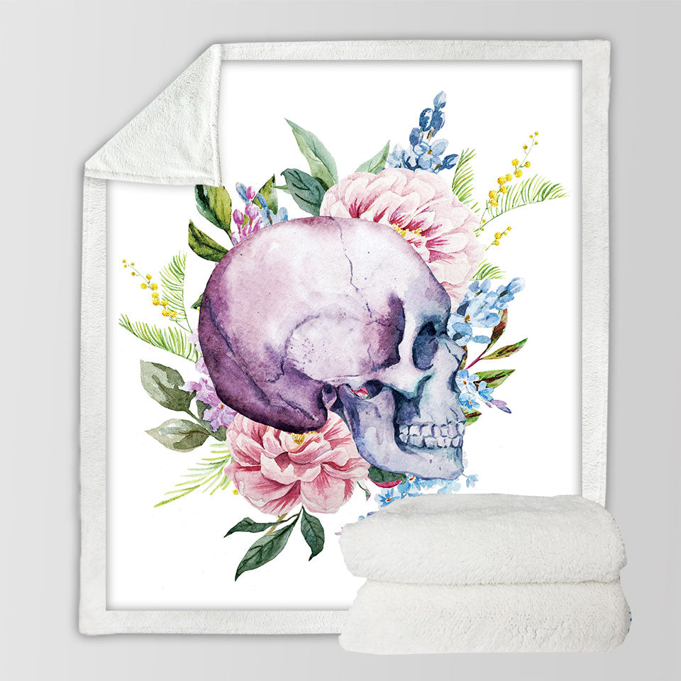 Floral Human Skull Soft Blankets