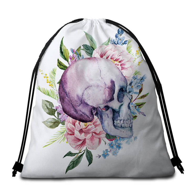 Floral Human Skull Unusual Beach Bags and Towels