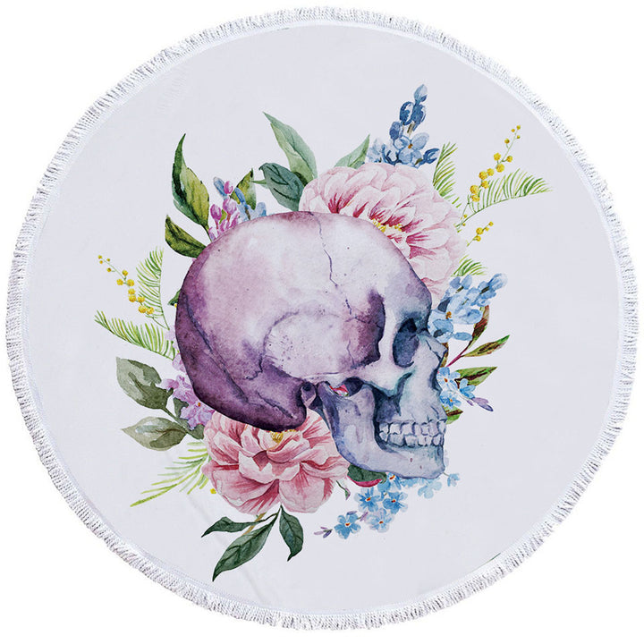 Floral Human Skull Unusual Round Towel for the Beach