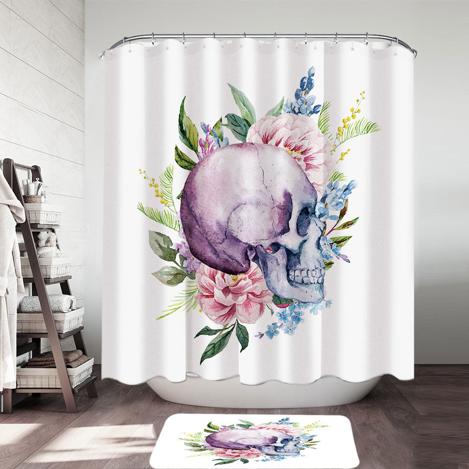 Floral Human Skull Unusual Shower Curtains