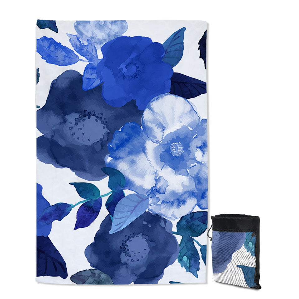 Floral Lightweight Beach Towel Blue Water Colored Flowers
