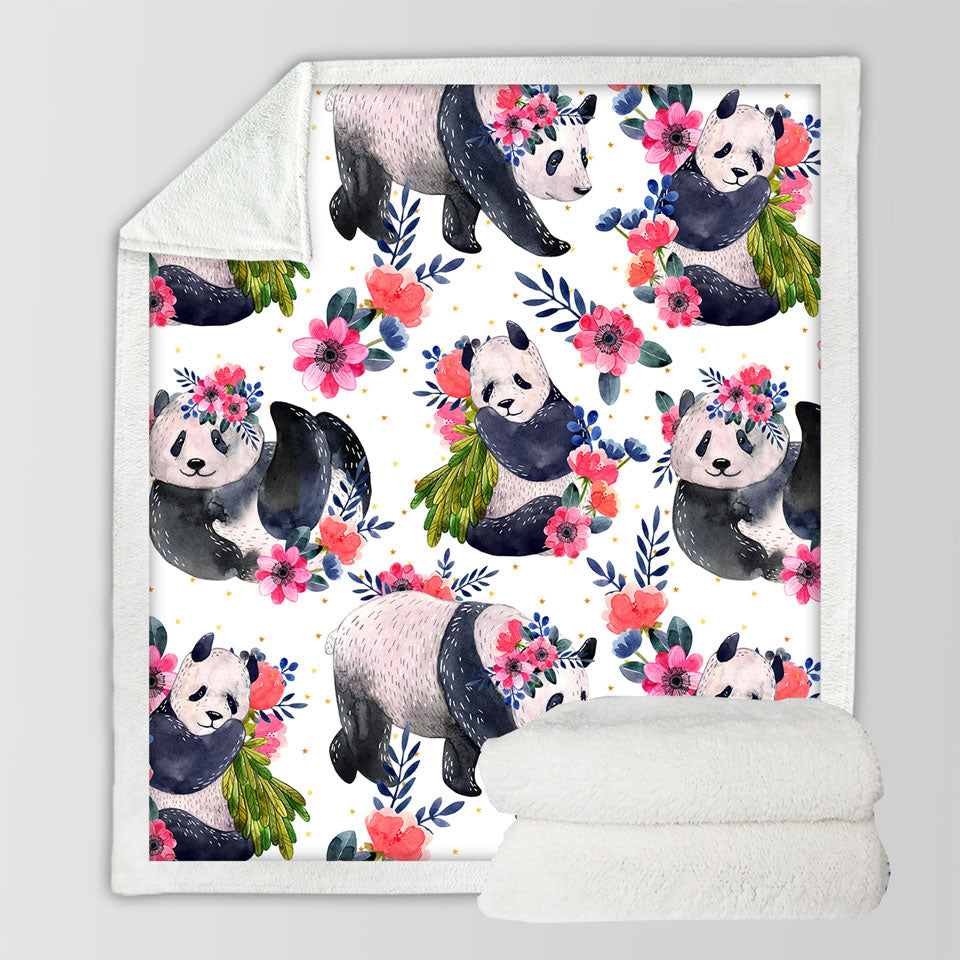 Floral Pandas Throw Blanket