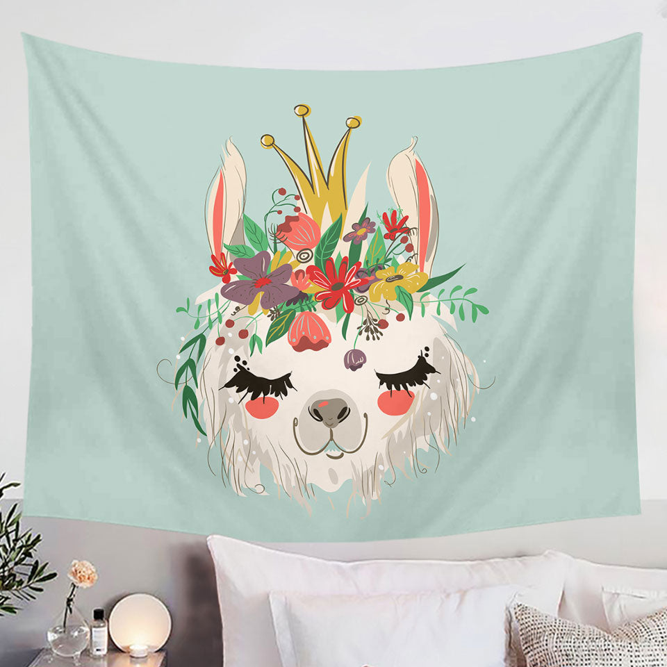 Floral Queen Llama Hanging Fabric On Wall