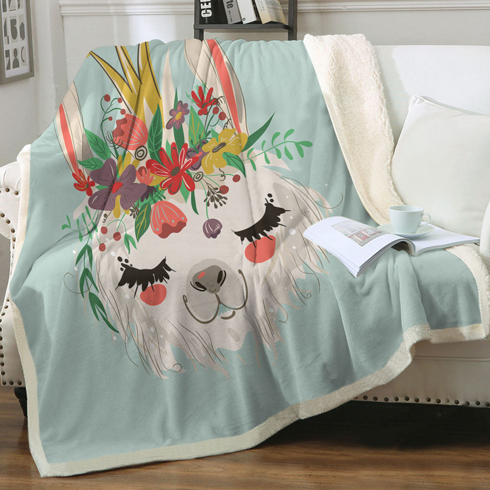 Floral Queen Llama Throw Blanket
