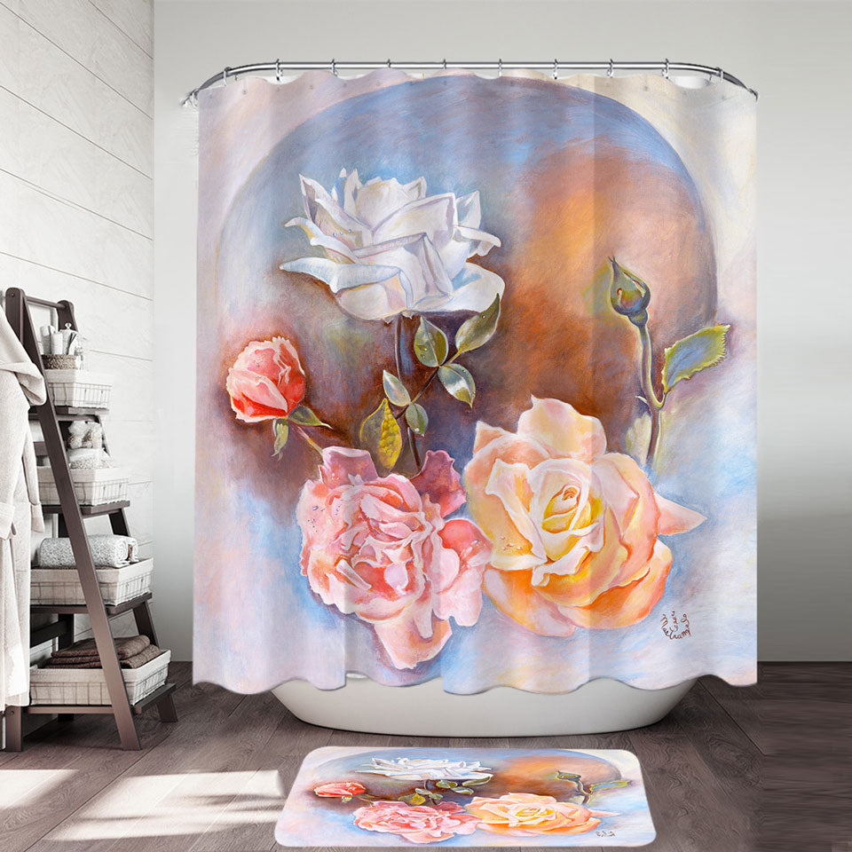 Floral Shower Curtain Art Painting Beautiful Multi Colored Roses