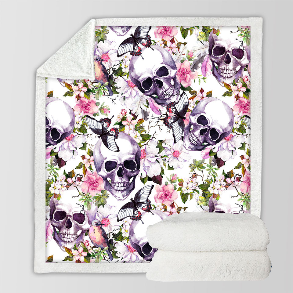 Floral Skulls Womens Sherpa Throws Blankets