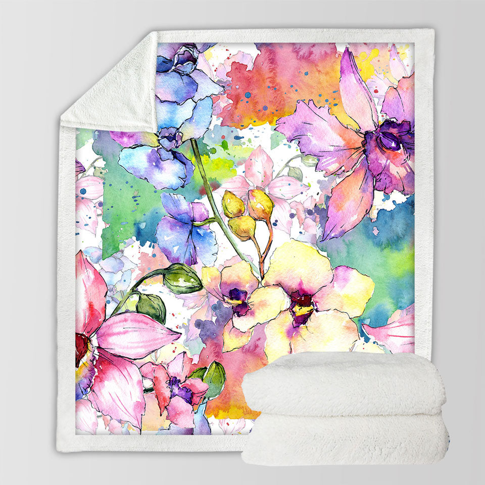 Floral Throw Blanket Watercolor Art Painting Flowers