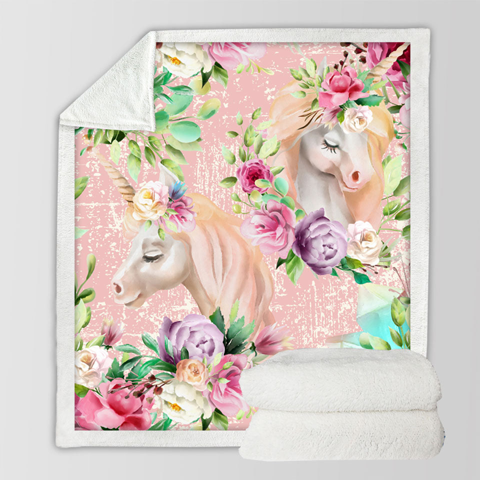 Floral Unicorns Girls Soft Blankets