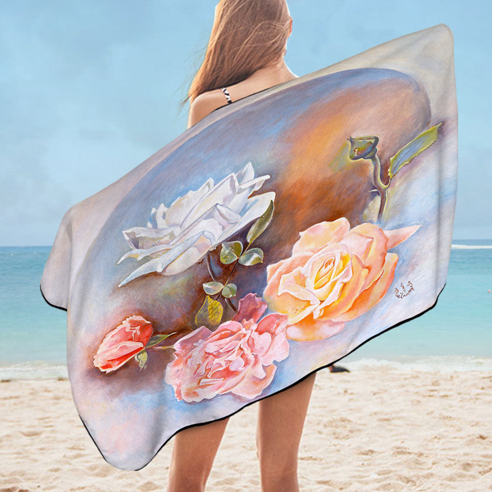 Floral Unique Beach Towels Art Painting Beautiful Multi Colored Roses
