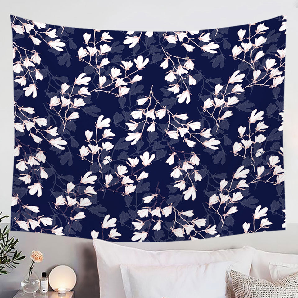 Floral Wall Decor Tapestry White Flowers and In the Dark Flowers
