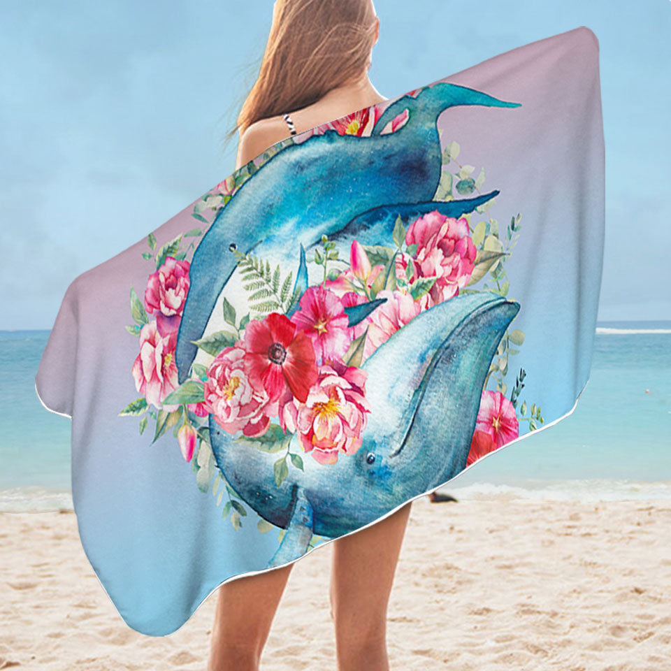Floral Whales Beach Towels