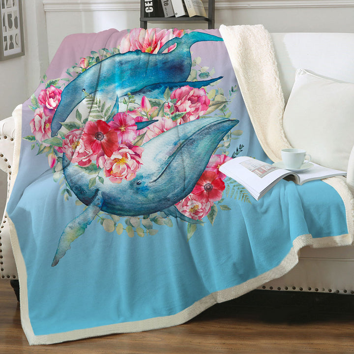 Floral Whales Sofa Blankets