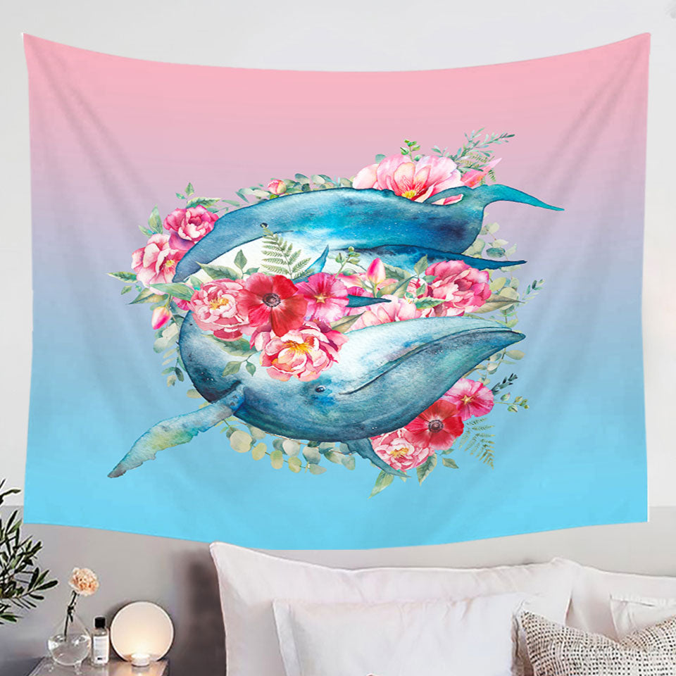 Floral Whales Wall Decor Tapestry