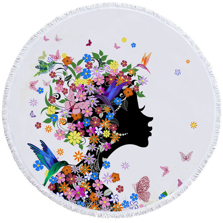 Flower Girl and Hummingbirds Beach Towels