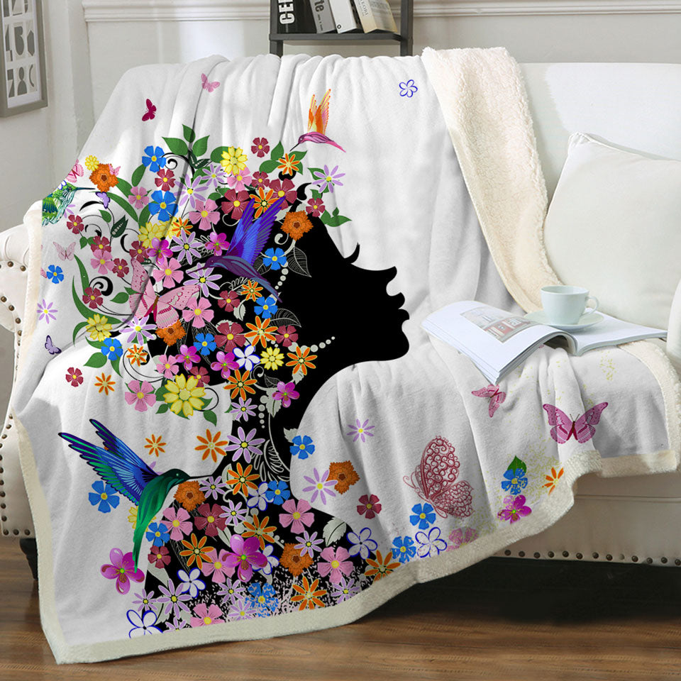 Flower Girl and Hummingbirds Fleece Blankets