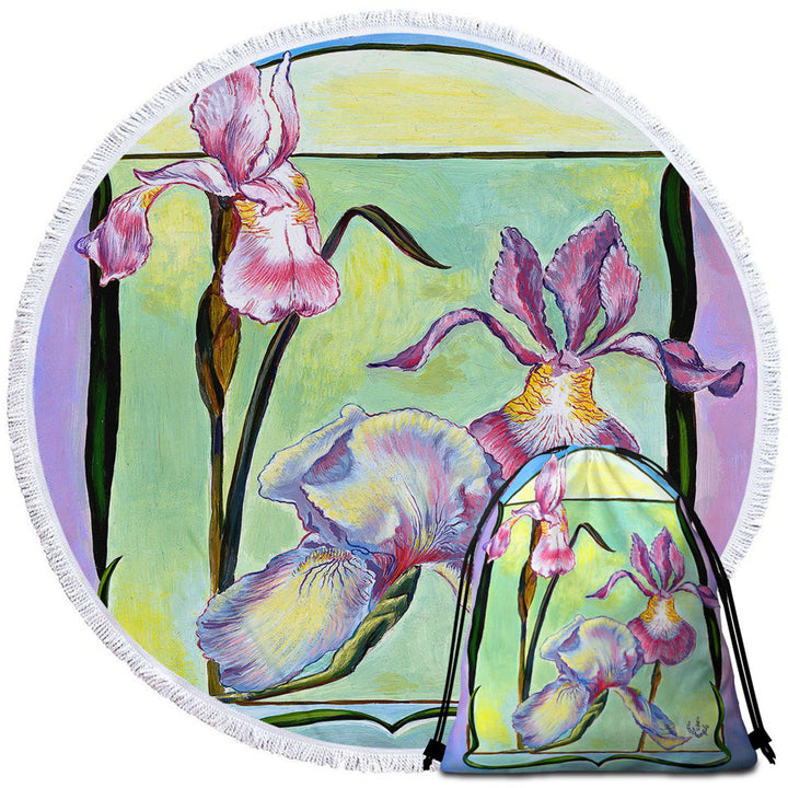 Flowers Painting Art Deco Irises Beach Towels and Bags Set