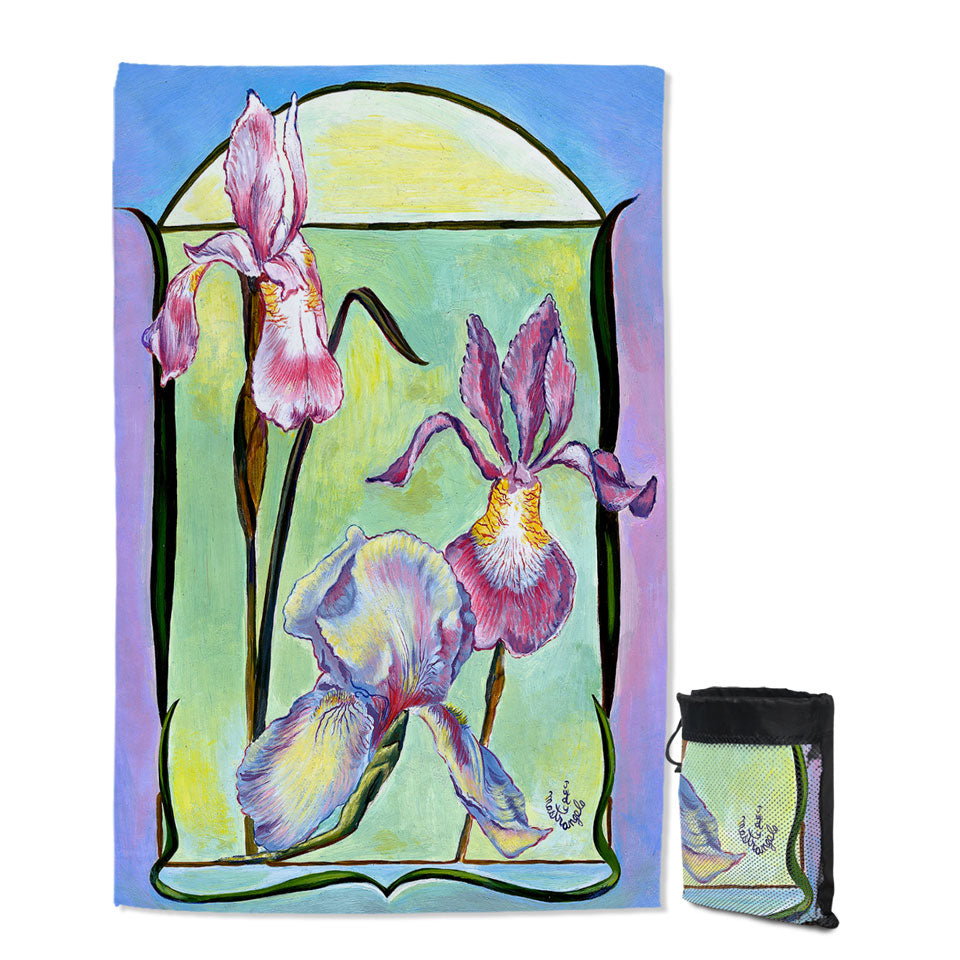 Flowers Painting Art Deco Irises Beach Towels