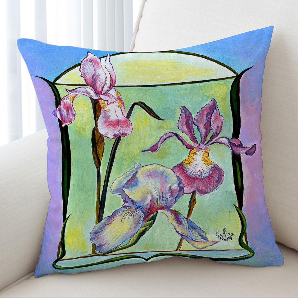 Flowers Painting Art Deco Irises Cushion