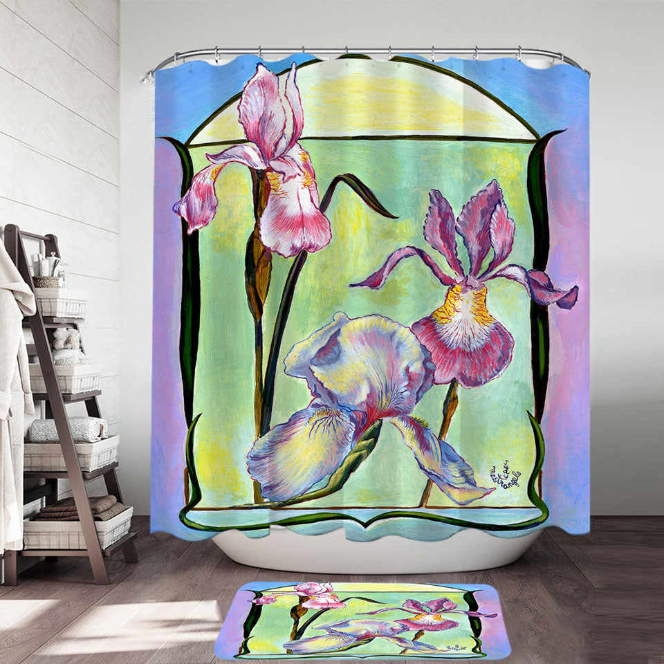 Flowers Painting Art Deco Irises Shower Curtain