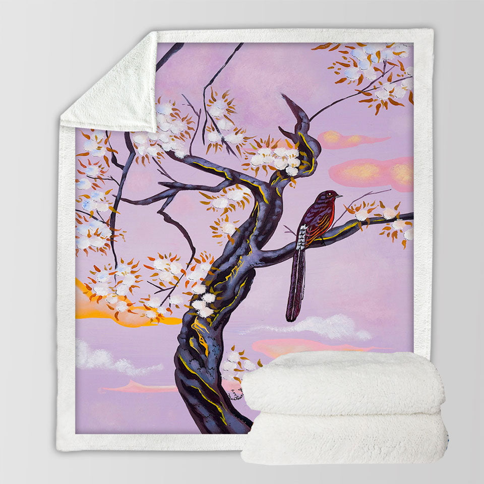 products/Flowers-Painting-Bird-on-Lavender-Sofa-Blankets