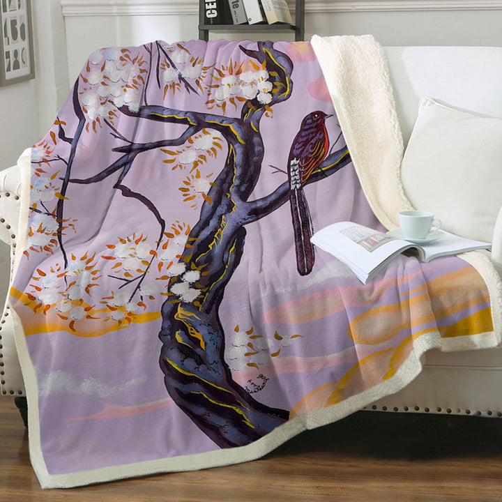 products/Flowers-Painting-Bird-on-Lavender-Throws