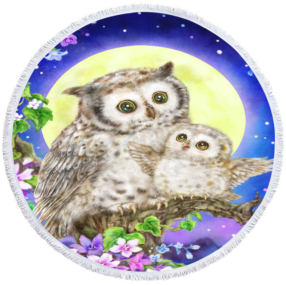 Flowers and Moonlight Owls Beach Towels On Sale