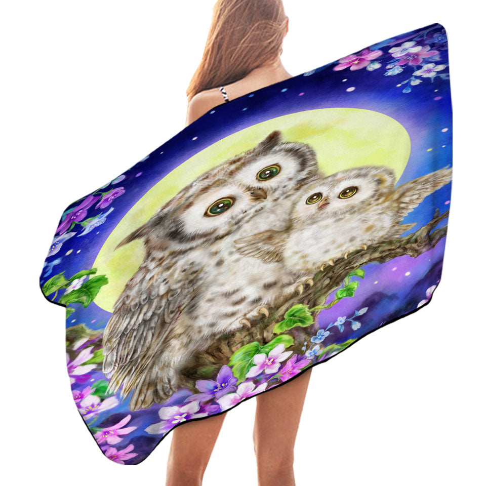 Flowers and Moonlight Owls Nice Beach Towels