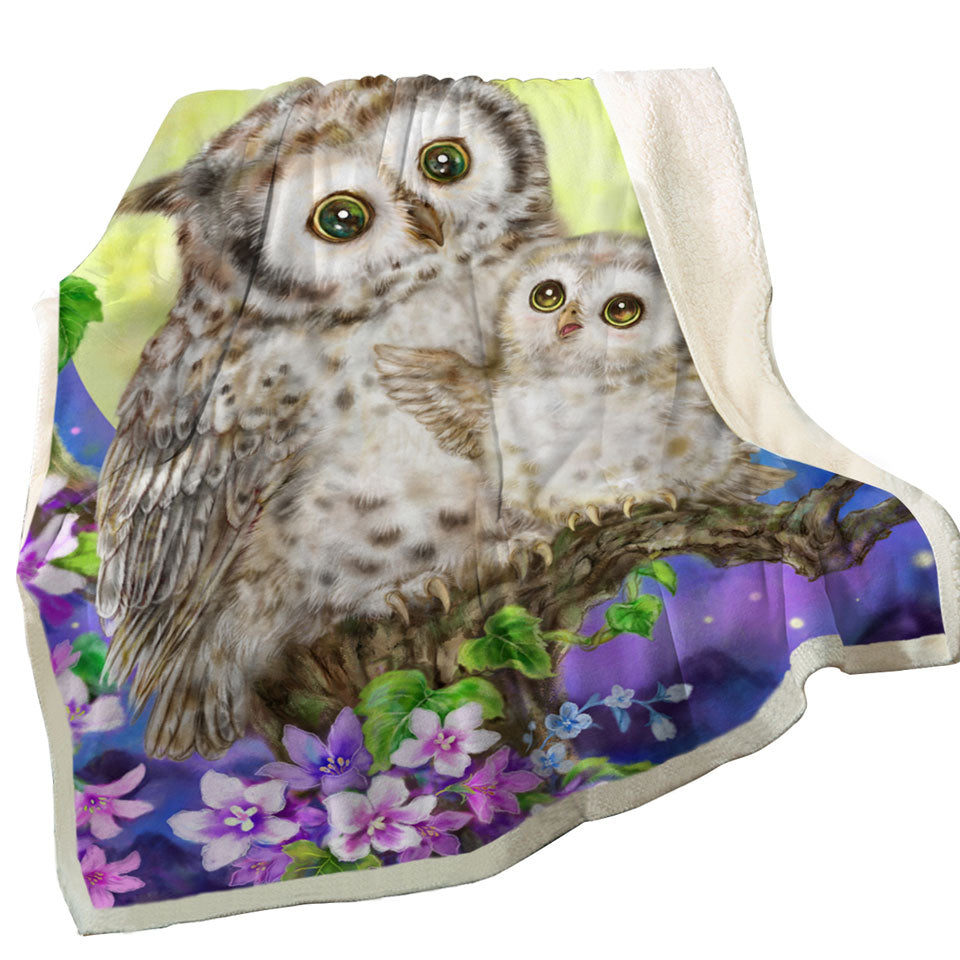 Flowers and Moonlight Owls Throws Sherpa