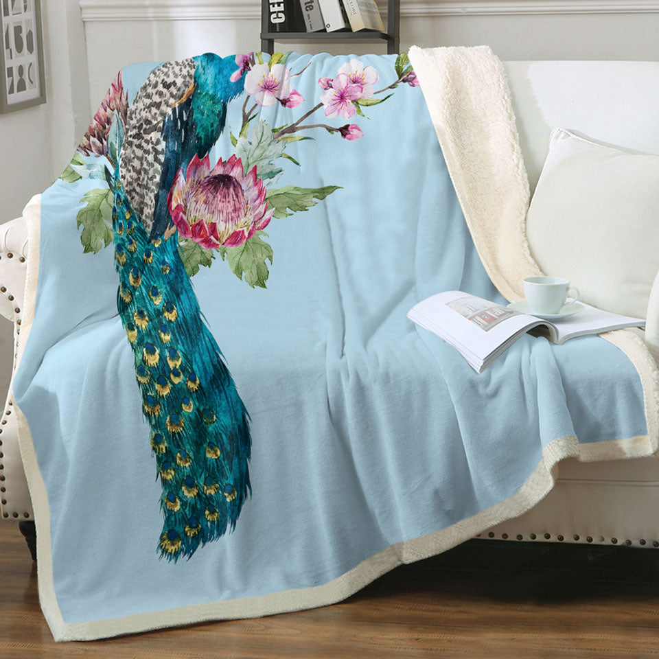 Flowers and Peacock Throw Blanket