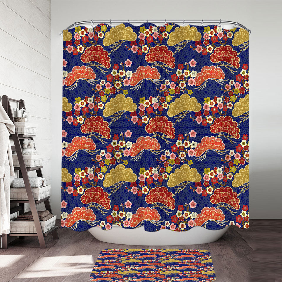 Flowers and Trees Asian Japanese Shower Curtains