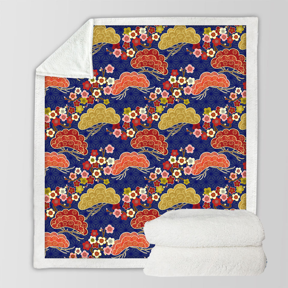 Flowers and Trees Asian Japanese Sofa Blankets