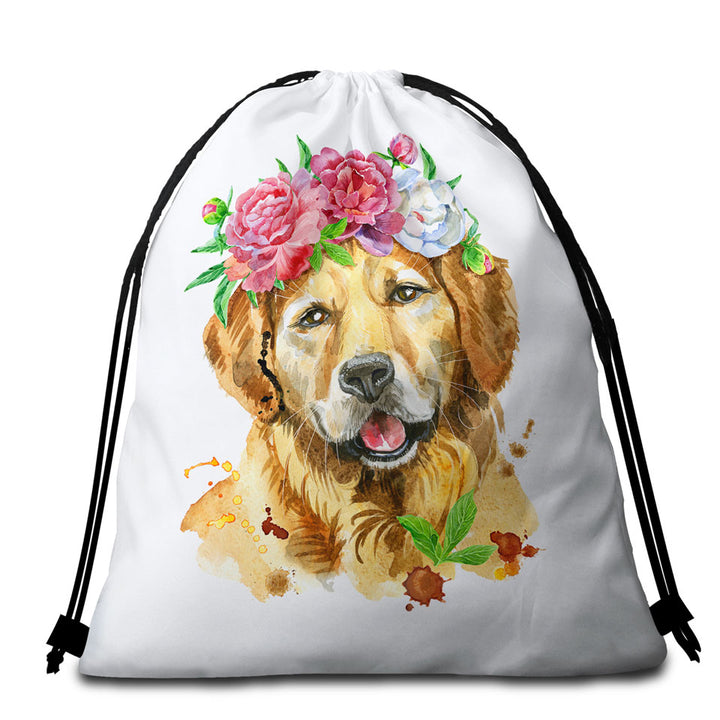 Flowery Labrador Dog Beach Towel Bags