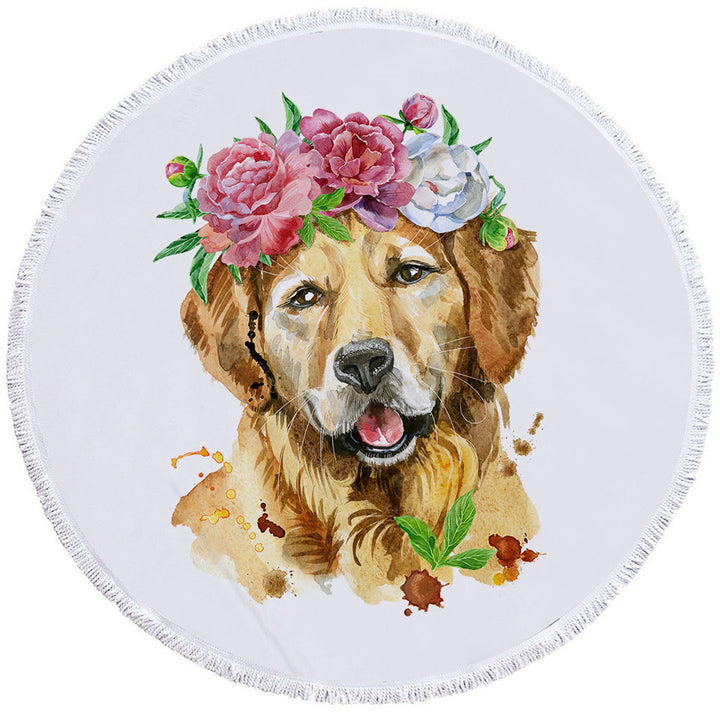 Flowery Labrador Dog Circle Beach Towel