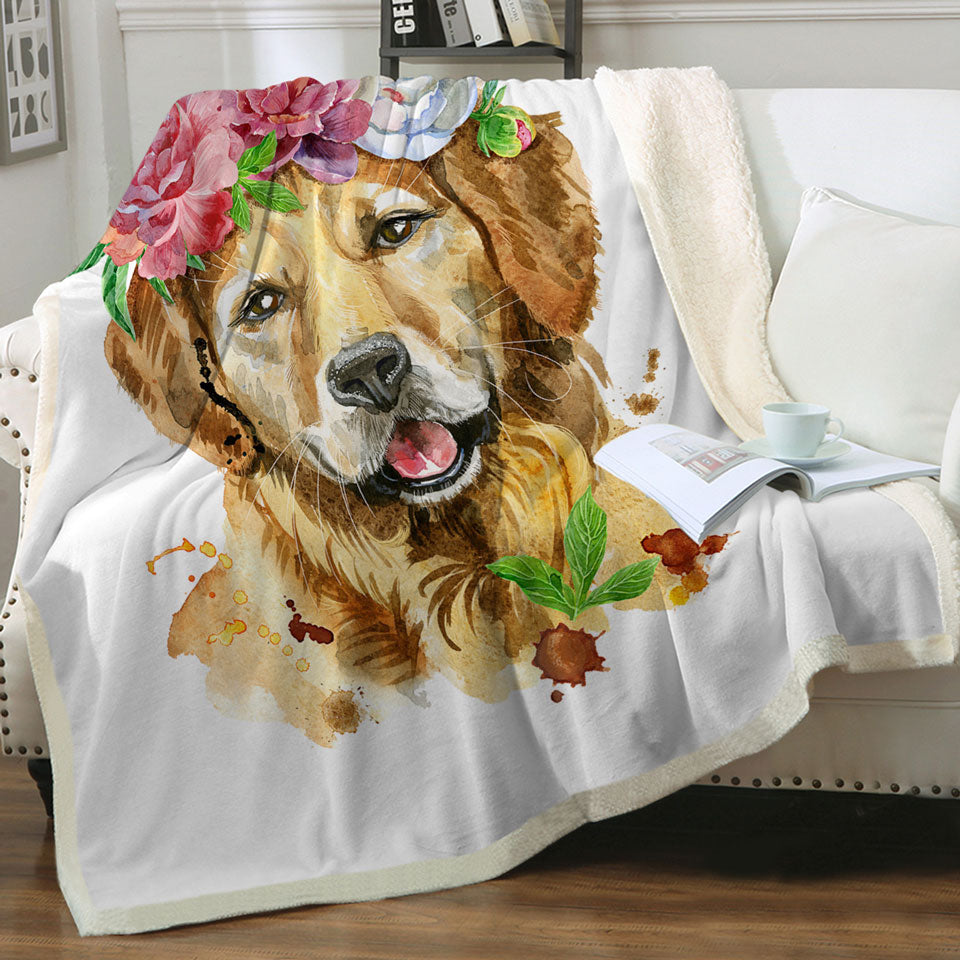 Flowery Labrador Dog Sherpa Blanket