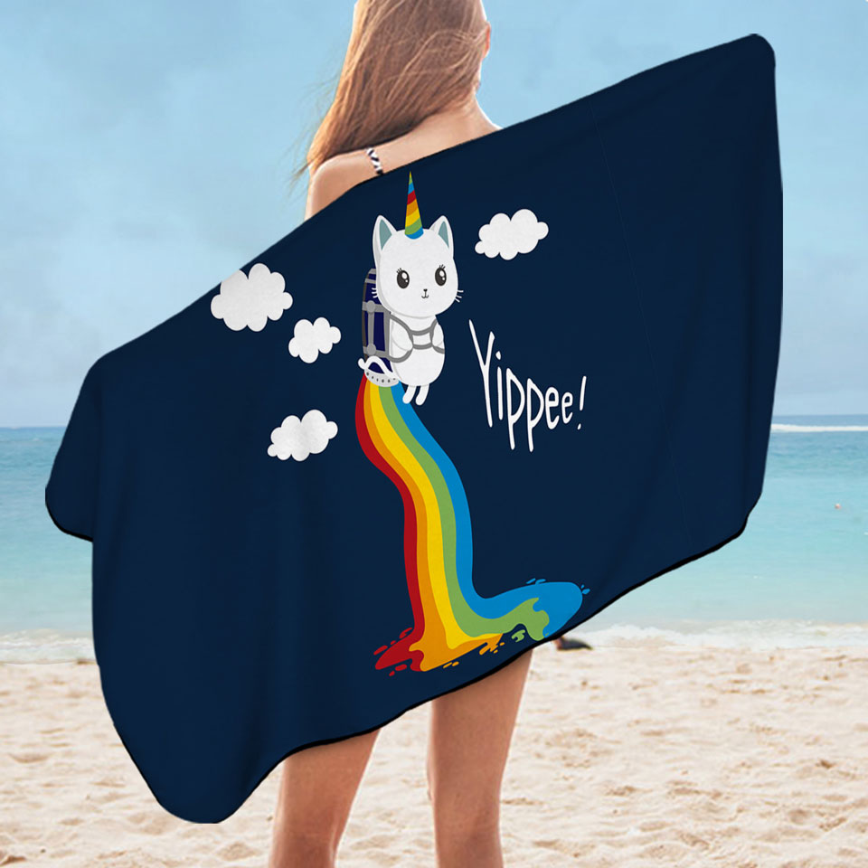 Flying Unicorn Cat Kids Pool Towels