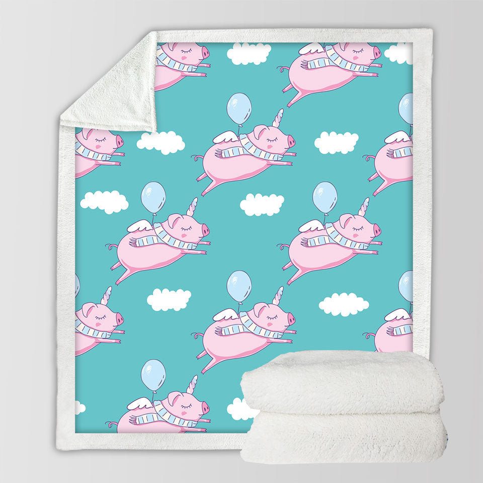 Flying Unicorn Pigs Kids Sherpa Blanket