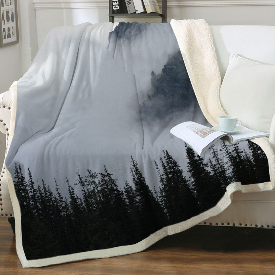 Foggy Mountain and Pine Trees Couch Throws