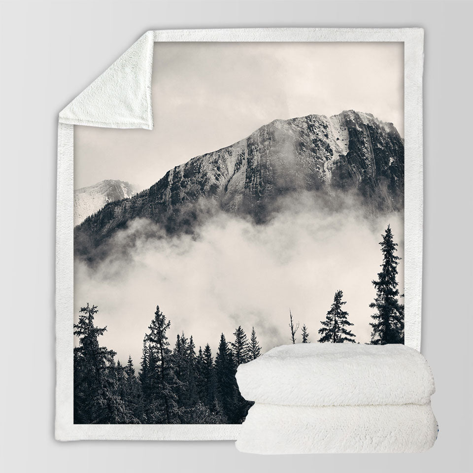 Foggy Mountains and Forest Sherpa Blanket