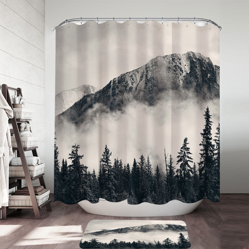 Foggy Mountains and Forest Shower Curtain