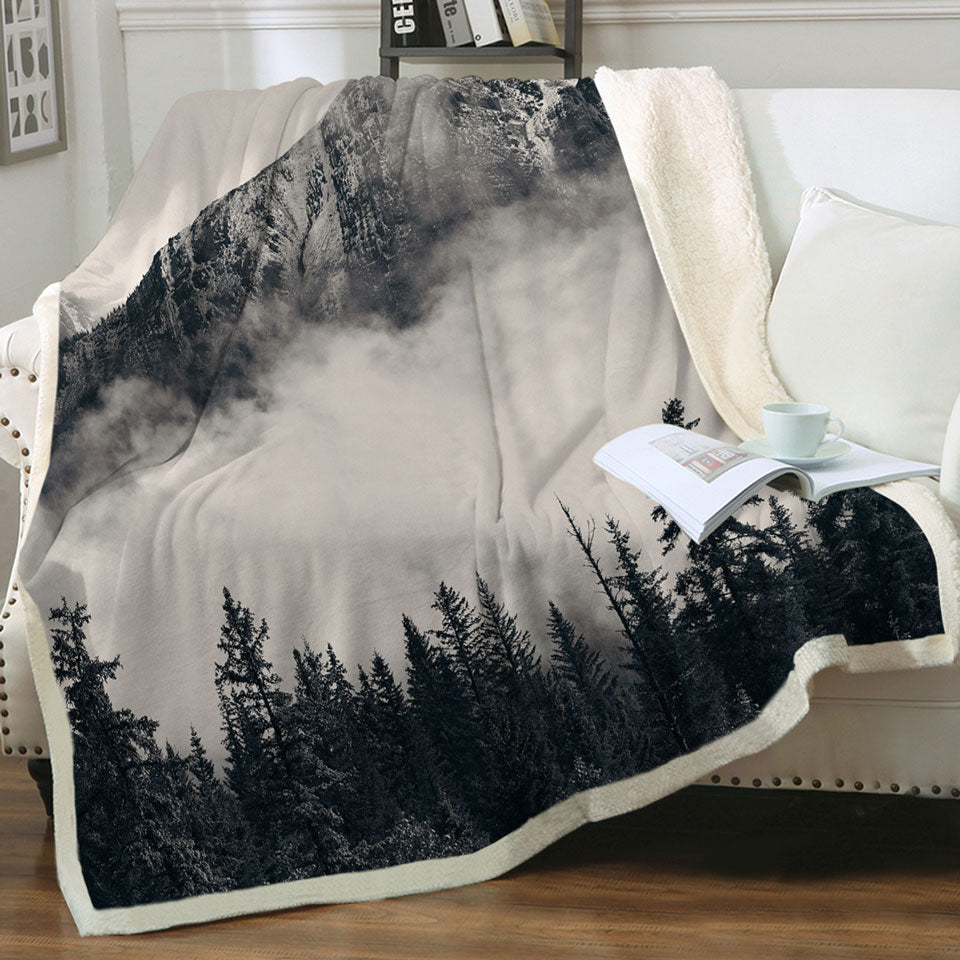 Foggy Mountains and Forest Throw Blanket
