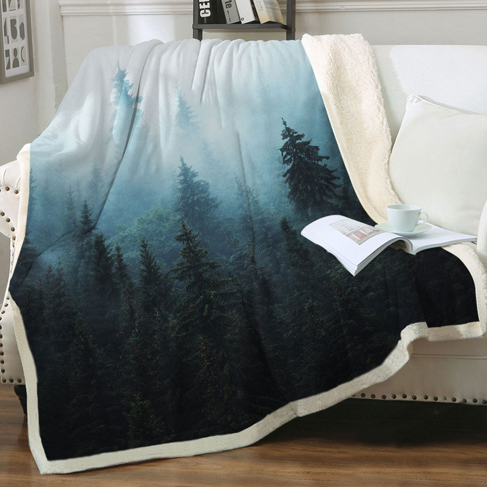 Foggy Pine Forest Throw Blanket