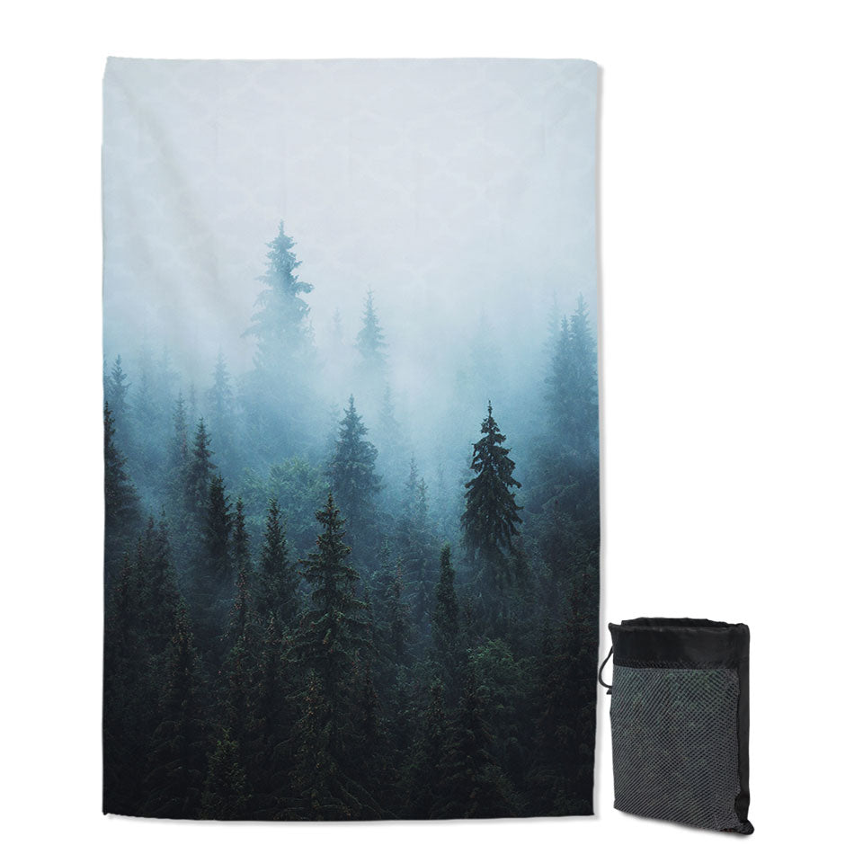 Foggy Pine Forest Unique Beach Towels
