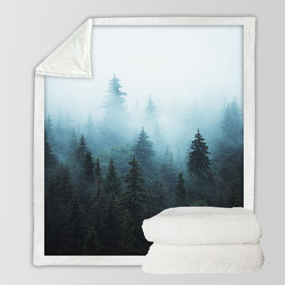 Foggy Pine Forest Unique Throws