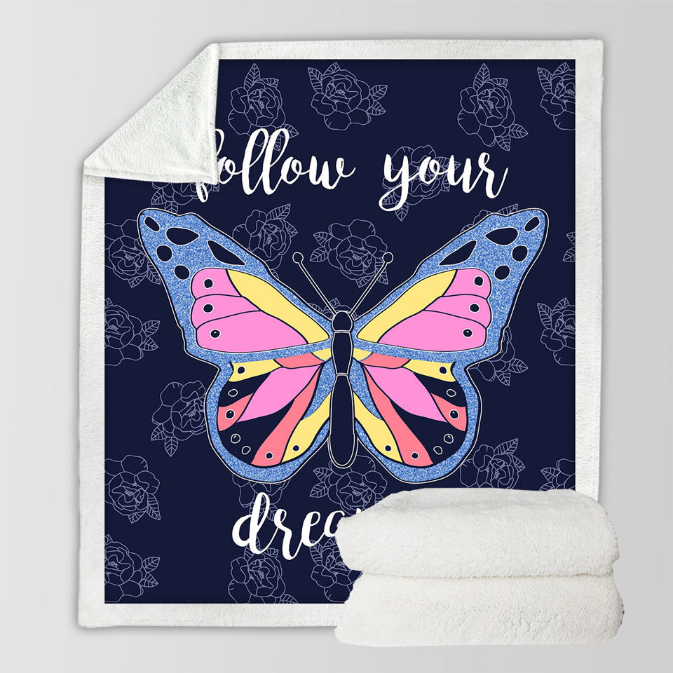 Follow Your Dream Butterfly Sherpa Blanket