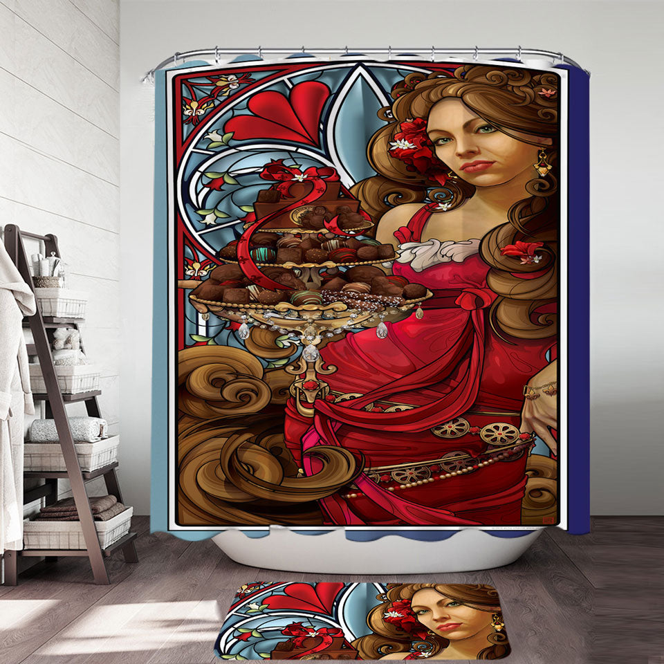 For the Love of Chocolate Beautiful Woman Shower Curtain