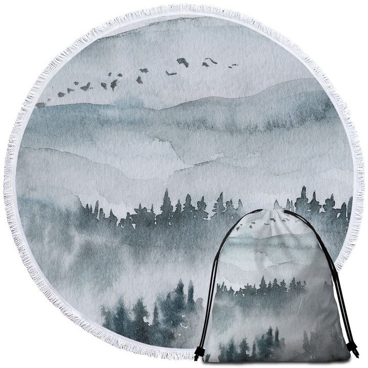 Forested Mountain Circle Beach Towel